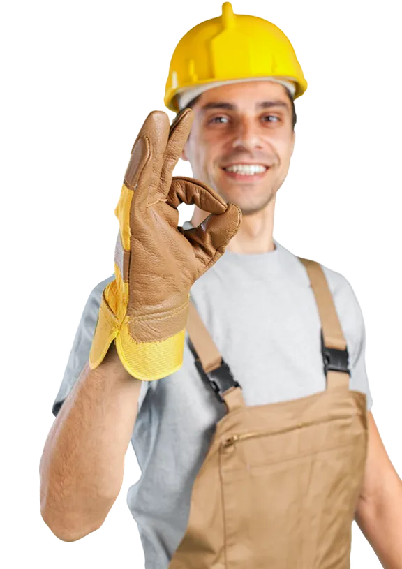 Image of a workman holding a yellow hardhat