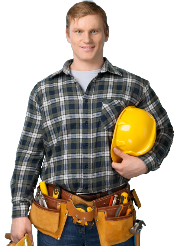 Image of a workman holding a yellow hardhat